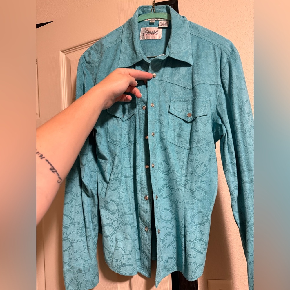Cowgirl hardware suede snap shirt